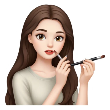  beautiful pale brunette girl with long hair doing her makeup  sticker