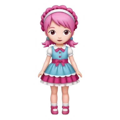 Isolated detaile illustration incredibly raspberry torte doll figurine full body with pink hair and a raspberry hairband sticker