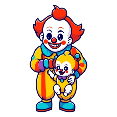 Killer clown holding a baby sticker