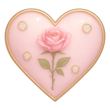 Make the single rose pink heart in pastel pink enamel with sparkling gems and a subtle gradient, with a soft glowing effect. The image should be tiny size and have no background. sticker