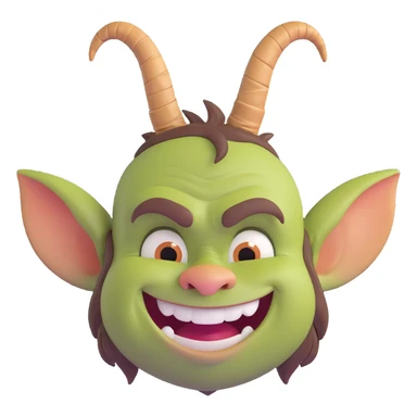 Shrek as a 3D emoji, green ogre face, big ears, smiling sticker