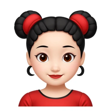 pucca character, smiling, red dress, black hair buns, no text sticker