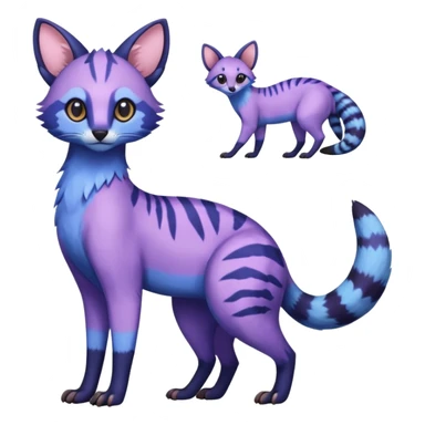 Blue, indigo, purple, violet, pastel pink, Civet-Genet-Possum-Serval-Caracal-Sergal-Trico-Numbat-Furret-fusion-Fakemon-hybrid-creature (full body) sticker