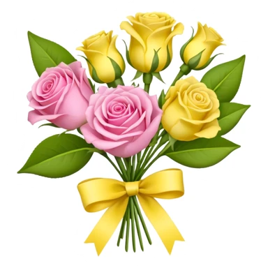 A mixed bouquet of four flowers, including pink roses and yellow lisianthus. sticker