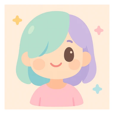 a girl smiling with her hair in bangs that covers one eye, visually appealing, cute illustration style, soft friendly modern cartoon style sticker