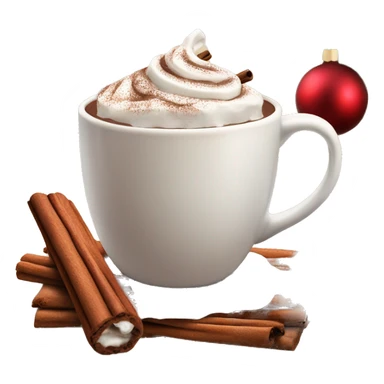 Christmas mug of hot chocolate with whipped cream and cinnamon sticker