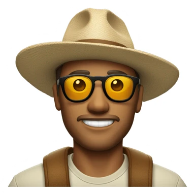 Hombre con un sombrero y una gafas de sol con un pulóver que diga Randy sticker