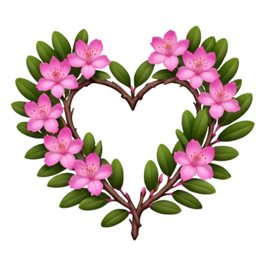 Natural branches with a few rhododendron flowers in a heart shape sticker