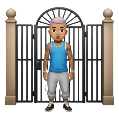 Chris brown with tattoos standing in front of a gate  sticker