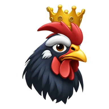 (crestless rooster) with a (king's crown) sticker