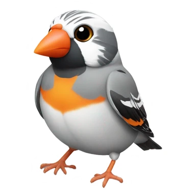 Zebra finch with orange cheeks and grey body with black tail sticker