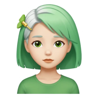 girl with white  green hair clip sticker