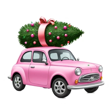 Christmas pink car with Christmas tree sticker