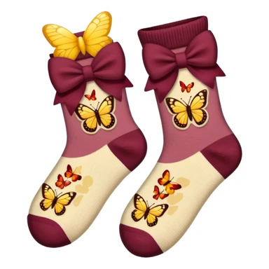 beige socks with a burgundy bow in a butterfly shape, emoji style sticker