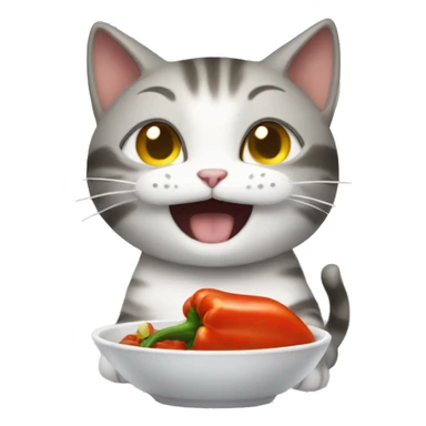 Cat happily eating pepper sticker