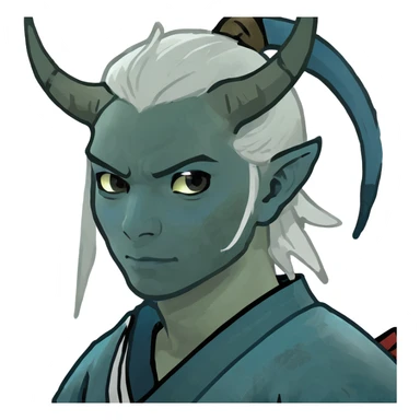 Samurai boy blue skin and blue horns and white hair sticker