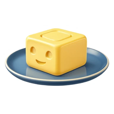 A 3D cartoon yellow butter block on a dish with soft light, Memoji-style realism. sticker