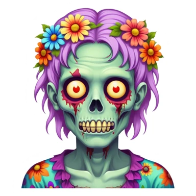 Cinematic ultra detailed 32k HD Psychedelic colored hippie style zombie with flowers sticker