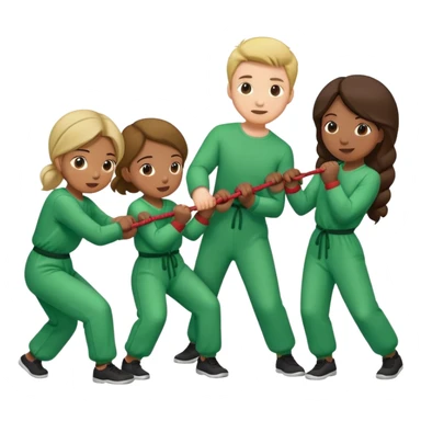 People in green jumpsuits playing tug of war sticker