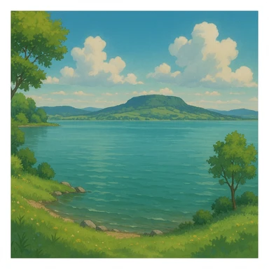 serene landscape of Lake Balaton in ghibli style sticker