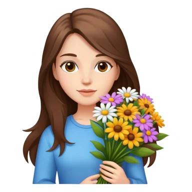 Cool girl with long brown hair and fair skin holding a bouquet of flowers sticker