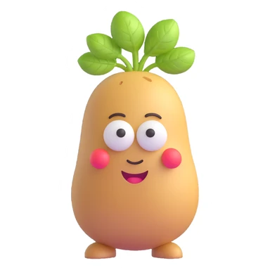 3D emoji style potato, with a sprout on top, friendly expression sticker