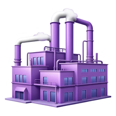 Minimalistic factory building in light purple and violet tones, with only 1 pipe sticker