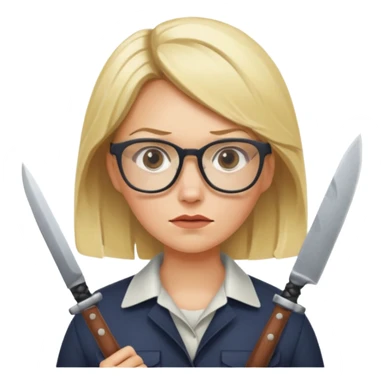 blonde woman with glasses and knives sticker