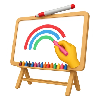 Add a hand drawing something on the whiteboard with colorful markers in emoji style, no background, vibrant and clear colors, simple and concise emoji look sticker