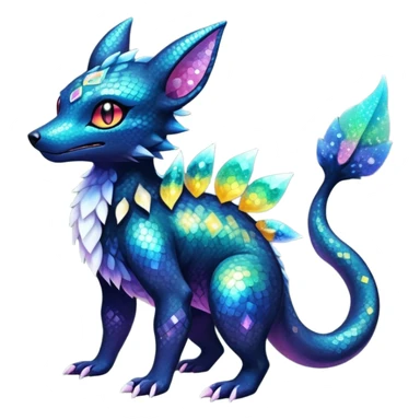 Colorful Iridescent Exotic Salandit-Aurorus-Umbreon-Fakémon-hybrid-creature (full body)  sticker