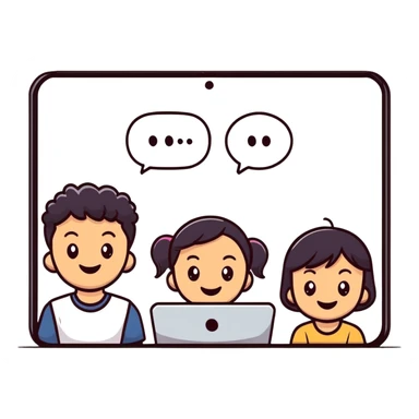 boy and girl having a video call, smiling at each other on screens sticker