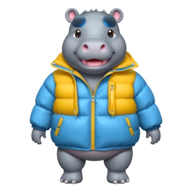 a full body of cute hippo with puffer sticker