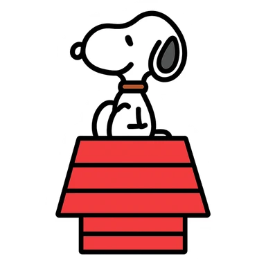 Snoopy, outlined and colorful, sitting on a doghouse sticker