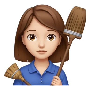 girl with brown hair holding a broom sticker