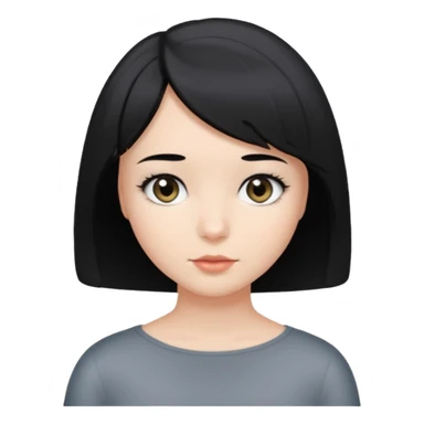 girl with short black hair, bob, with a white strand and gray eyes sticker