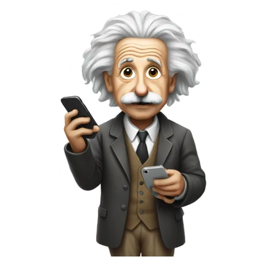 Albert Einstein holds a cell phone in his hands sticker