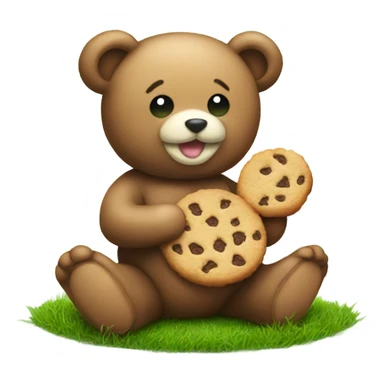 Cute Teddy bear eating a cookie sitting on grass sticker