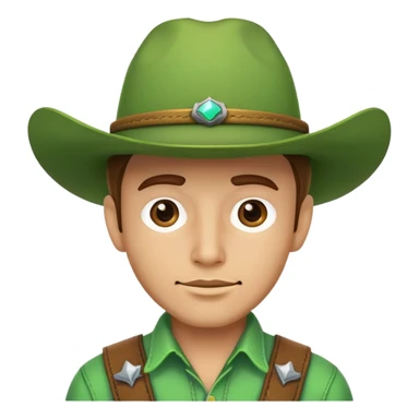 Cowboy face with a bright green cowboy hat sticker