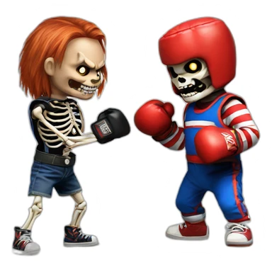 Chucky boxing with a huge skeleton sticker