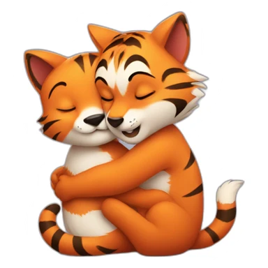 little tiger hugging a little fox sticker