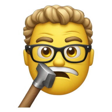 Hammer with angry face and glasses sticker