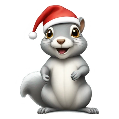 Full body grey Squirrel wearing a Santa hat sticker