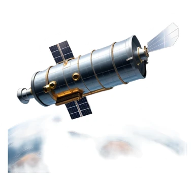 cinematic-realistic-hubble-space-telescope-emoji, an awe-inspiring, ultra-detailed depiction of the Hubble Space Telescope floating in space, its large, reflective metallic surface gleaming against the backdrop of the infinite blackness. The telescope's vast solar panels extend outwards, catching the light from distant stars, while its intricate, cylindrical body showcases advanced, precise engineering. The telescope's large, hexagonal lens is pointed towards the cosmos, surrounded by mechanical components, wires, and sensors. The detailed textures of the telescope’s metallic exterior, the shiny reflective coating, and the intricate grid-like solar panels are sharply contrasted against the void of space, with distant stars and nebulae faintly visible in the background, adding to the sense of scale and te sticker