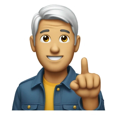 man pointing at his ear sticker