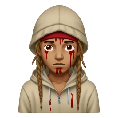 Dreadhead male with hoodie and a hat on with blood on face sticker