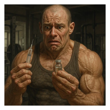  bodybuilder che si fa prendere dalla paura e fa cavolate, come una fiala ogni 2 settimane finisce che sopprimi comunque l'HPT ma senza alcun risultato visibile, iperealistica sticker