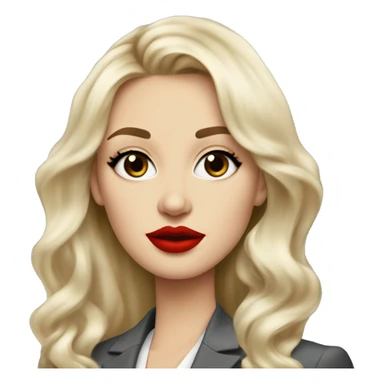 Russian Blonde long hair with big red lips small nose and black eyes Tiffany diamond seller in a grey suit sticker