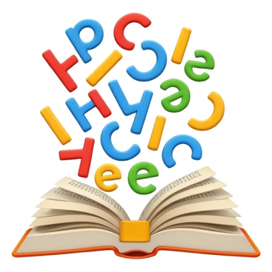 A minimalist emoji-style icon representing wordplay — symbolizing creativity with language. It features an open book or speech bubble merging with playful letters or word fragments, forming a clever visual pun. sticker