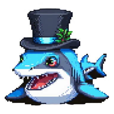 blue shark with a fancy black top hat sticker