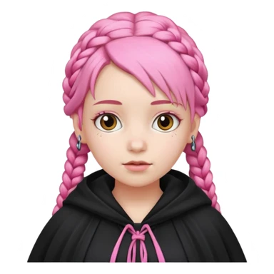pink braids hair kid girl, white skin, wear black cloak sticker